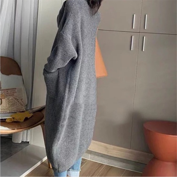 Oversized cardigan Long Below Knee Button Grey Cardigan Sweater - Picture 5 of 5
